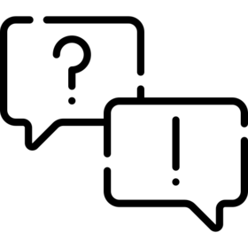 Sprechblasen mit Fragezeichen und Ausrufezeichen. Symbolisieren ein Frage und Antwort Gespräch im Bereich Elektrokontrollen.